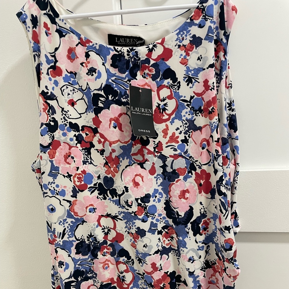 Lauren by Ralph Lauren red, pink & blue floral dress Sz 14 NWT